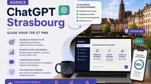 agence ChatGPT à Strasbourg accompagnant les TPE et PME dans l'intégration de l'intelligence artificielle, l'automatisation, la création de contenu et l'amélioration de la productivité.