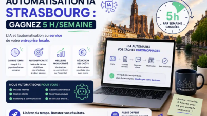 automatisation par intelligence artificielle à Strasbourg permettant aux entreprises de gagner jusqu'à 5 heures par semaine grâce à l'automatisation des tâches répétitives, des processus métiers et de la relation client.