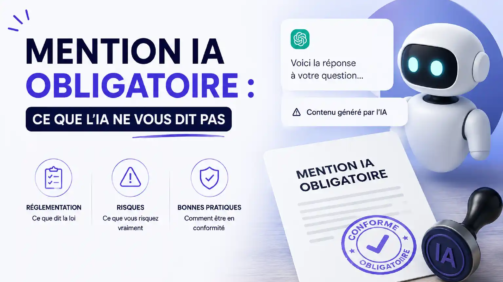 obligation de mentionner les contenus générés par intelligence artificielle, les règles de conformité, les risques juridiques et les bonnes pratiques pour respecter la réglementation sur l'IA.