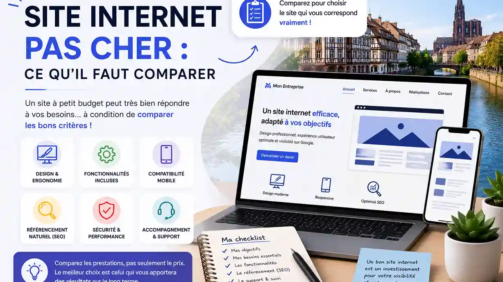 création de site internet pas cher : design, fonctionnalités, référencement naturel (SEO), compatibilité mobile, sécurité et accompagnement.