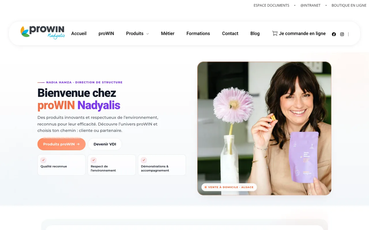 Réalisation site internet ComApo proWIN Nadyalis, vente directe Alsace